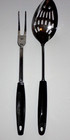 Lot 2 EKCO Stainless Utensils Slotted Cooking Spoon Meat Fork USA Black Handles