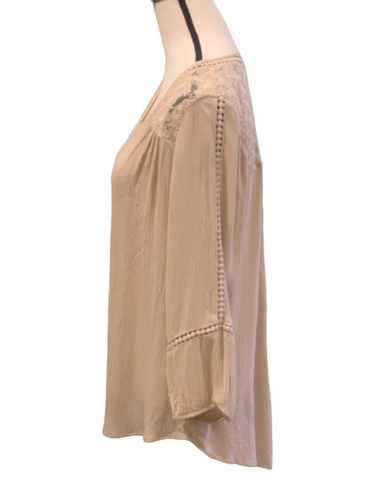 New Direction Womens Lace Shirt Size M Beige 3/4 Sleeve - Picture 6 of 19