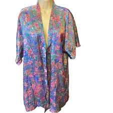 Vintage Val Mode Womens  Floral Robe Satin No Belt