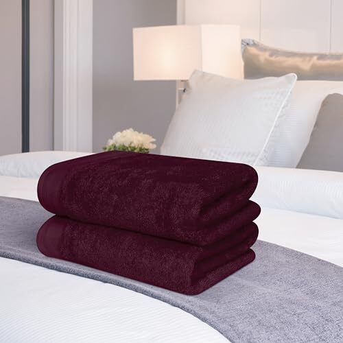 Cotton 2 Pack Oversized Bath Towel Set 28x55 inches, Large Bath Burgundy - Picture 3 of 5