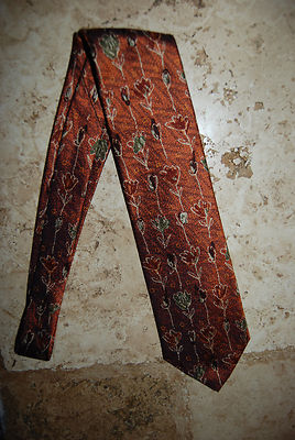 Burnt Orange Silk ERMENEGILDO ZEGNA Neck Tie w/Floral Tulip Pattern