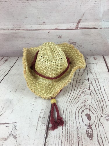 American Girl Doll Straw Western Cowboy Hat Used Excellent Condition Red Strap - Picture 2 of 12