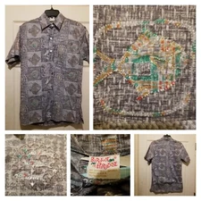 Barefoot In Paradise Shirt Mens Small Purple Hawaiian Fish Ocean Lobster Beach