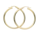 9ct Yellow Gold 35mm Large Plain Hoop Earrings - Solid 9ct Gold