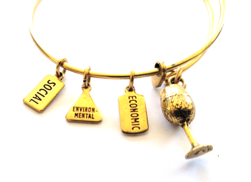 Wind and Fire Gold Tone Wine Glass Charm Stackable Bangle Bracelet Adjustable - Picture 2 of 6