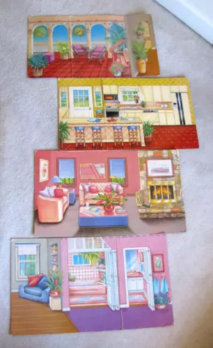 Lot Vintage Barbie Doll House Rooms 2-Side Cardboard Playset Background Display