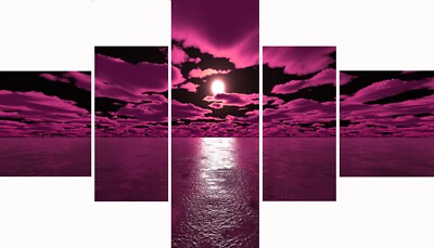 Large 5 Piece Set Cascading Sea Sky Canvas Pictures Quality Art Work Prints