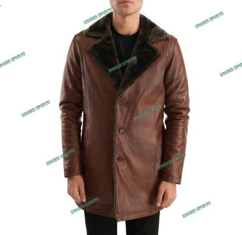 Langer Lammfellmantel Herren Echtleder lang braun Fell Trenchcoat - Bild 2 von 6