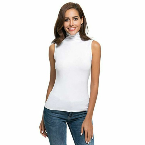 Sleeveless Mock Turtleneck Women Sleeveless High Turtleneck Fitted Tank Tops US - Picture 6 of 14