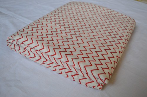 Indian Hand-Block Striped Fabric White & Red 2.5 Yard 100%Cotton Fab Print_1403 - Picture 5 of 10
