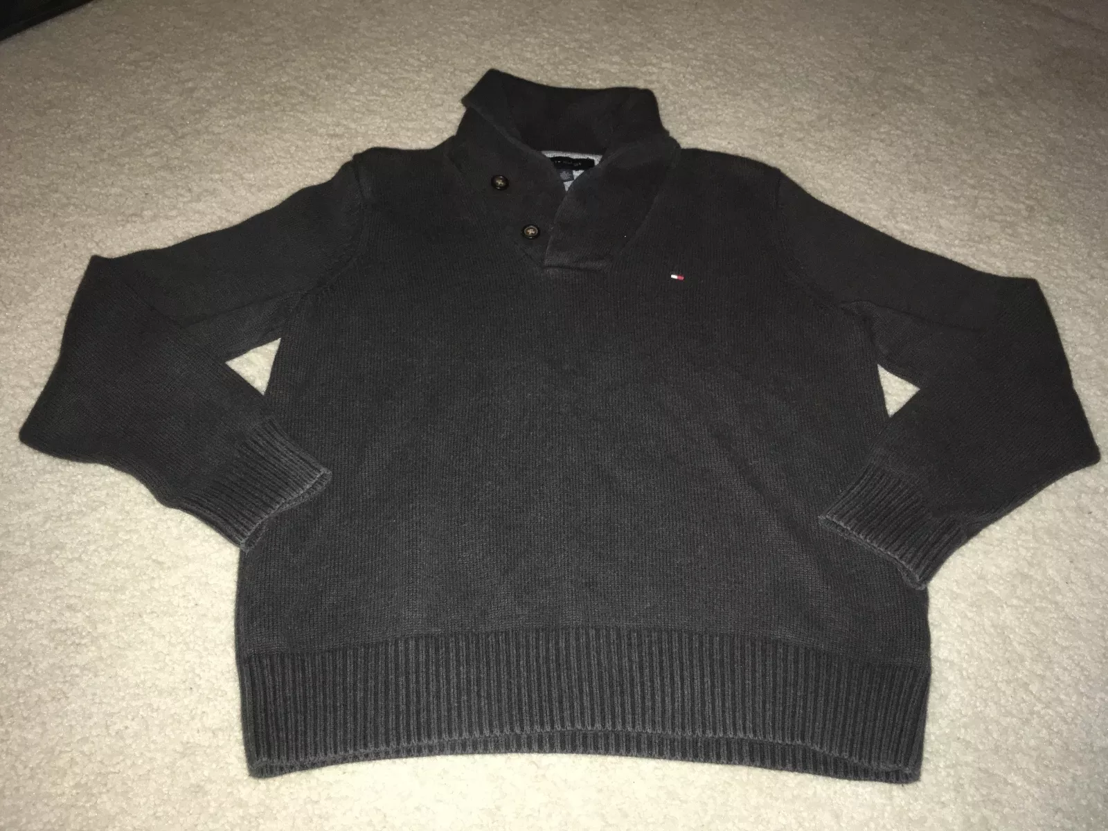 PULL TOMMY HILFIGER HENLEY GRIS MOYEN M VINTAGE RARE palais suprême