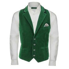 MAK - Mens Burgundy Soft Velvet Waistcoat Wedding Party Retro Tailored Fit Vest