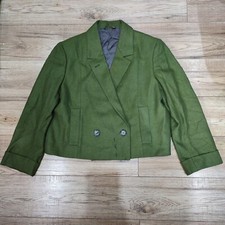 Fox Brothers Margaret Howell 100% Wool Green Double Breasted Blazer Jacket • 14