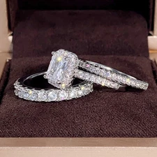 925 Silver Women Rings Romantic 3pcs/set Cubic Zirconia Jewelry Size 6-10