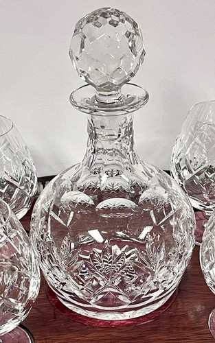 Vtg Royal Doulton Cut Glass Decanter, 4 Brandy Balloon Glasses Tray Cocktail Bar - Picture 3 of 7
