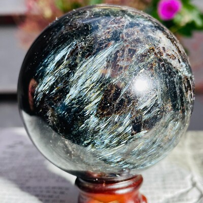459g Natural Black Astrophyllite Fireworks Stone Quartz Crystal Sphere Ball