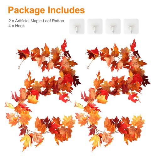 2Pack Maple Leaf Rattan Artificial Fall Garland Foliage Mantle Vine Autumn Decor - Picture 9 of 9