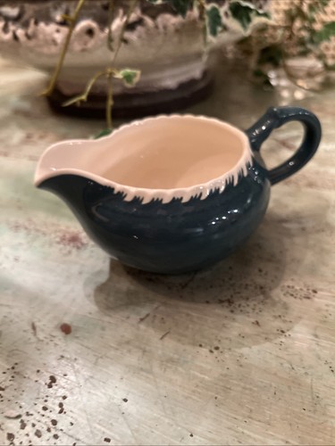 Vintage Harkerware Creamer With Handle Corinthian Teal Green Holds 10 oz - Picture 4 of 6
