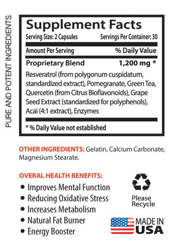 Resveratrol Powder Resveratrol Supreme 1200mg.Anti-Aging.Antioxidant (1 Bottle) - Picture 2 of 2