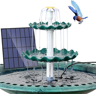 Solar Springbrunnen 3 Stufige Vogelfütterer für Draußen,Vogelbad Solarbrunnen