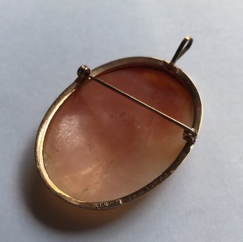 Vintage HM 9ct 9k Yellow Gold Pretty Young Lady Shell Cameo Brooch Pin Pendant - Picture 6 of 6