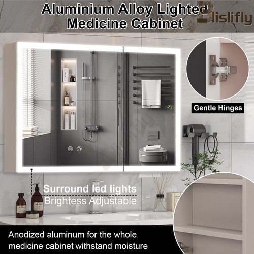Dimmable LED Lighted Medicine Cabinet with Mirror Wall-mounted Bathroom Cabinet - Picture 7 of 13