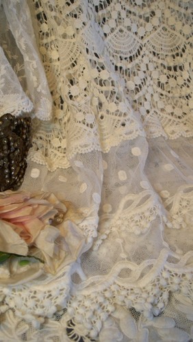 Vintage Style Ivory Lace & Tulle Top Sz Lg, Satin Belt & Posies not included - Picture 4 of 10