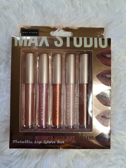 Lot Of 5 Max Studio Metallic Lip Gloss Set Perfection Incognito Myth Buff Sand