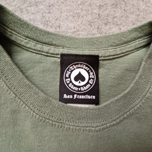Vintage Thrasher T Shirt Mens Medium Olive Green Skateboarding Magazine Logo - Picture 6 of 13