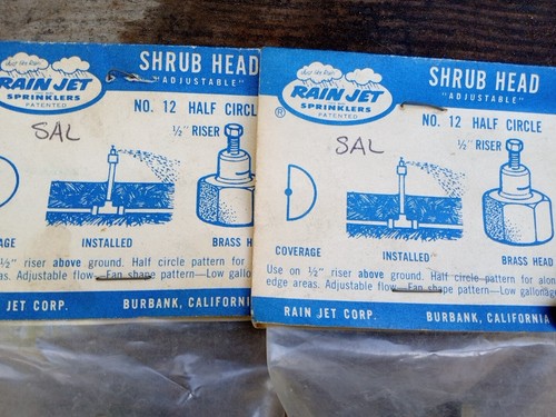 Lot Of 2 NOS Brass Rain Jet Sprinklers Shrub Head No. 12 Half Circle 1/2" Riser - Picture 5 of 5