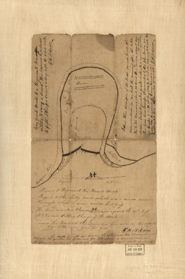 HISTORIX 16" x 24" 1814 Sketch Map Of Horseshoe Bend Of Tallapoosa River Battle