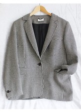 AKRIS PUNTO Damen Blazer Gr 42 Anzugsjacke hellbeige schwarz 100 % Wolle