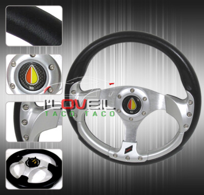 320mm Mazda Rotary Fc Fd3S Pvc Leather Steering Wheel Silver +Jdm Horn