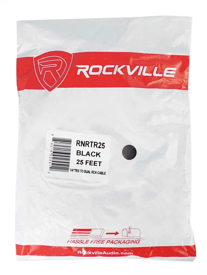 Cable de audio profesional Rockville RNRTR25 25' pies 1/4" TRS a doble RCA 100 % cobre Foto 3 de 3