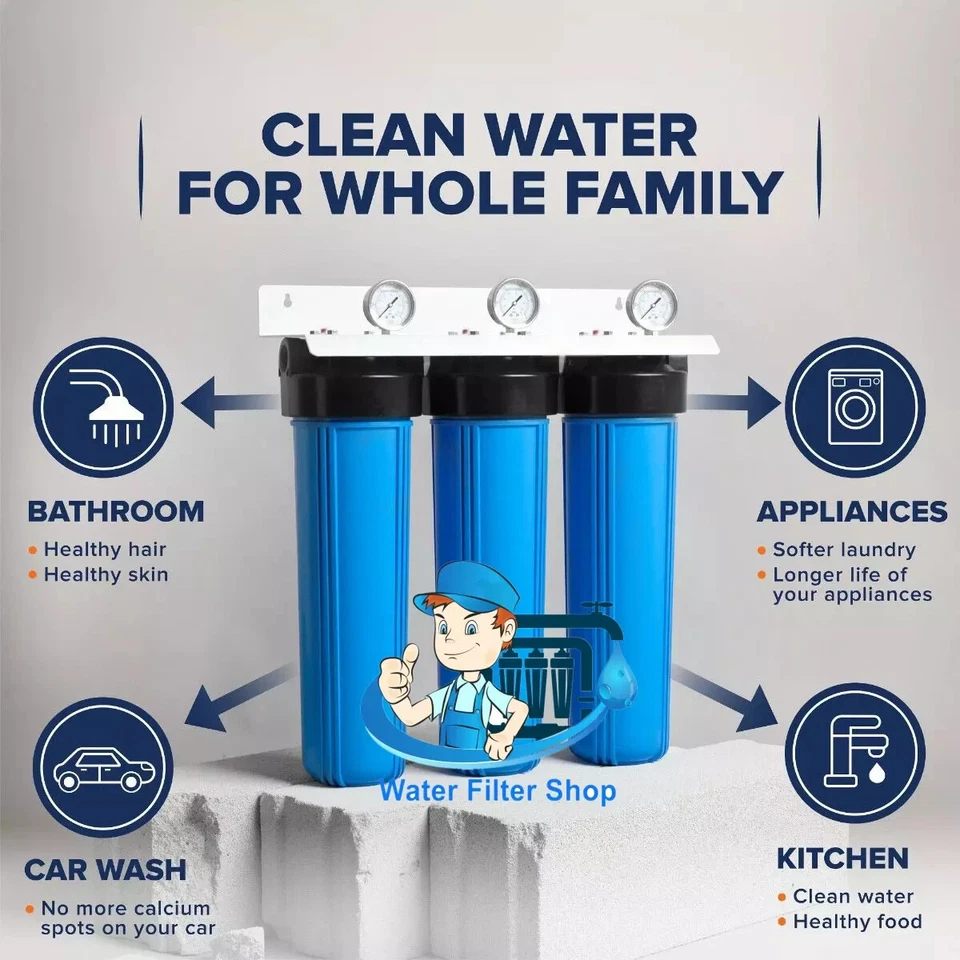 20" x 4.5" Big Blue Triple Whole House Water Filter System 3 stages Rain Tank - image 2 of 4