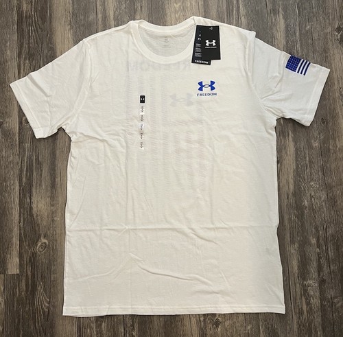 Men's Under Armour White Ombre American Freedom Flag Graphic Tee - Size L NWT