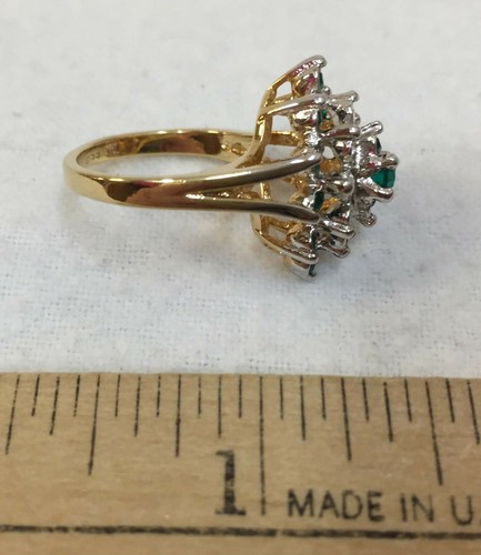Ring Cubic Zirconia CZ 18 KT Gold Size 6 Emerald Green Rhinestones Oval Cluster - Picture 3 of 5