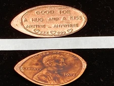 pressed penny elongated GOOD FOR A HUG AND A KISS set 3 BU copper cent BRAZZELL