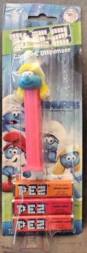 2 Vintage Smurf PEZ Dispensers Brainy Smurf & Smurfette New on Card - Picture 4 of 4