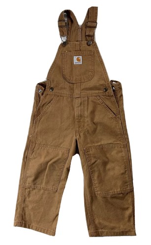 Carhartt Overalls Brown Jean Outerwear Denim Outfit Boys YBR01 Youth Size 4 NWT - Picture 1 of 7