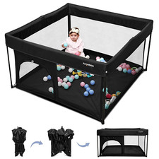 Portable 50x50 Baby Playpen with Safety Lock  Carrying Bag - Black