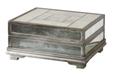 Uttermost Box Trory Mirror Tile Luxury Lined 14.75'' Dresser Home Decor Hinged