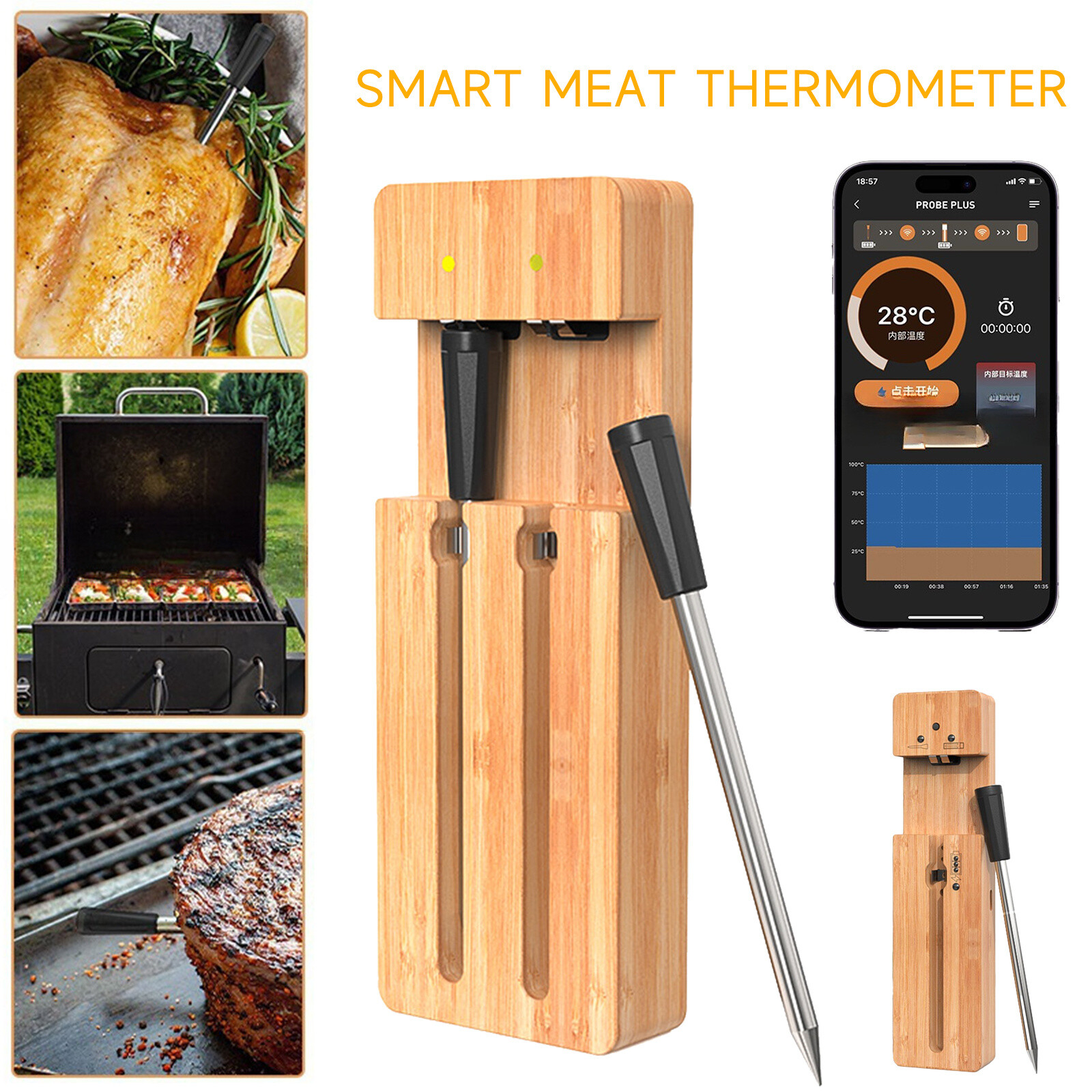 Smart Meat Thermometer with Bluetooth | 165ft Wireless Range - FAST SHIPPINGxH-image