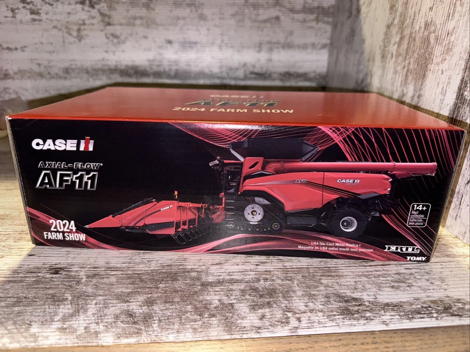 1/64 Scale Case IH AF11 Combine 2024 Farm Show Ertl Track Both Heads Chase Black - Image 4 of 4