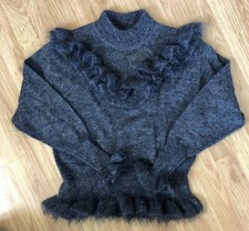 Zara Limited Edition Mohair Sweater Ruffle Wool Grill Jumper Fuzzy Knit Gray NWT