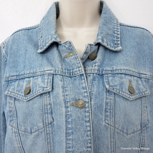 G H BASS Damen große blaue Distressed Jeansjacke 42" Brustumfang