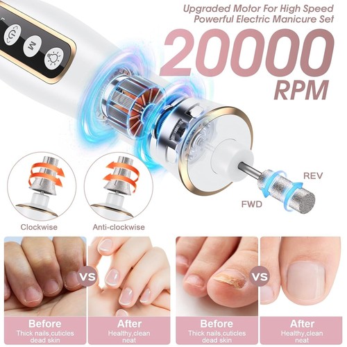 Professional Manicure Pedicure Kit, Cordless Electric Nail Drill with 360° LE... - Picture 4 of 10