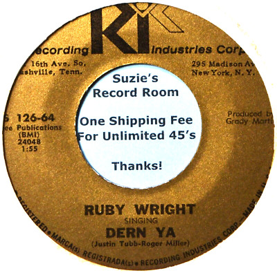 Ruby Wright Dern Ya #A Novelty Country Answer Song NM Slight Bow 45 7'' Vinyl