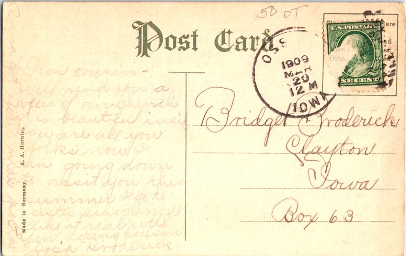 Vintage Postcard St. Francis De Sales Catholic Church Ossian IA Iowa