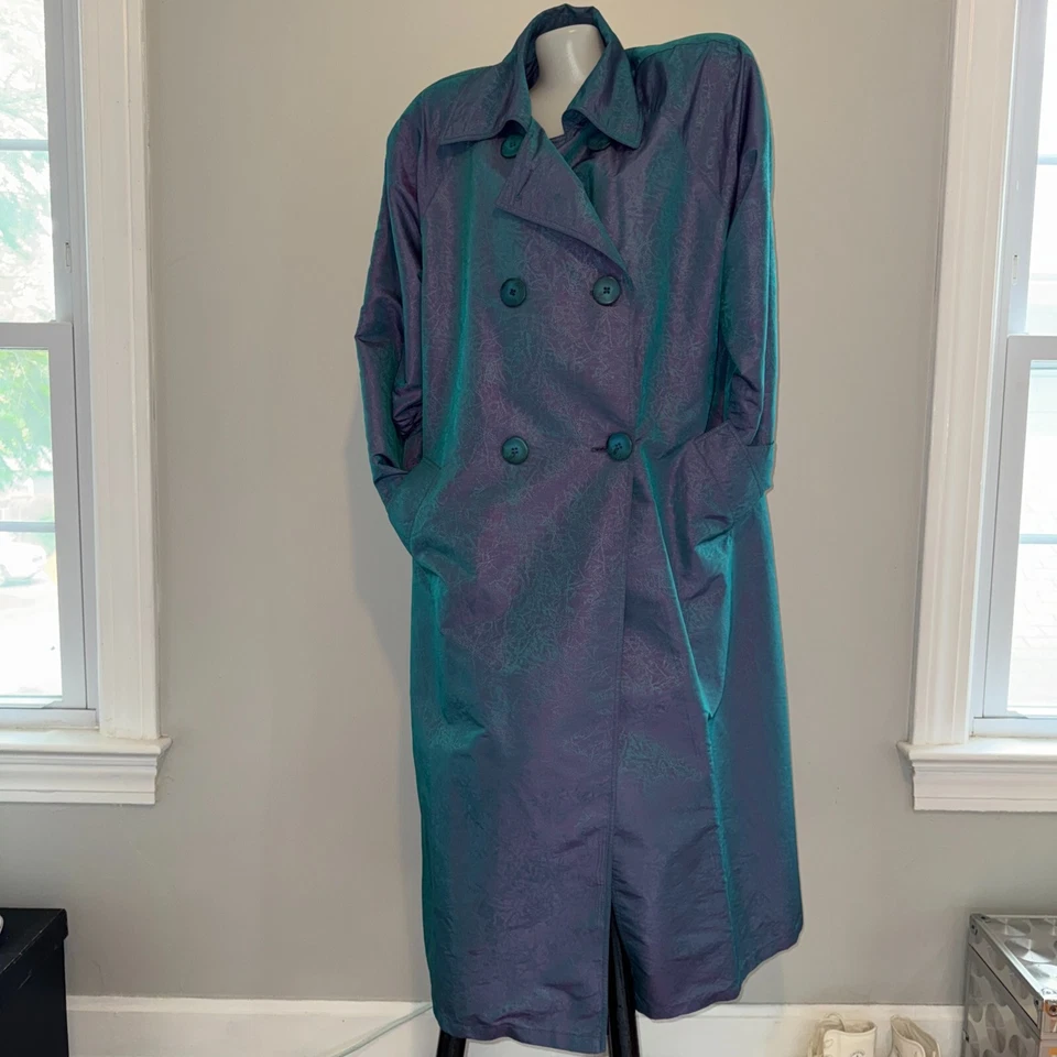Gabardina de Colección Años 80 CHRISTIAN DIOR IRIDISCENTE Púrpura Azul ELÉCTRICA Diseñador Años 90 Foto 3 de 4